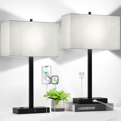 21" Set of 2 Touch Control Table Lamps with 2 USB & AC Outlets