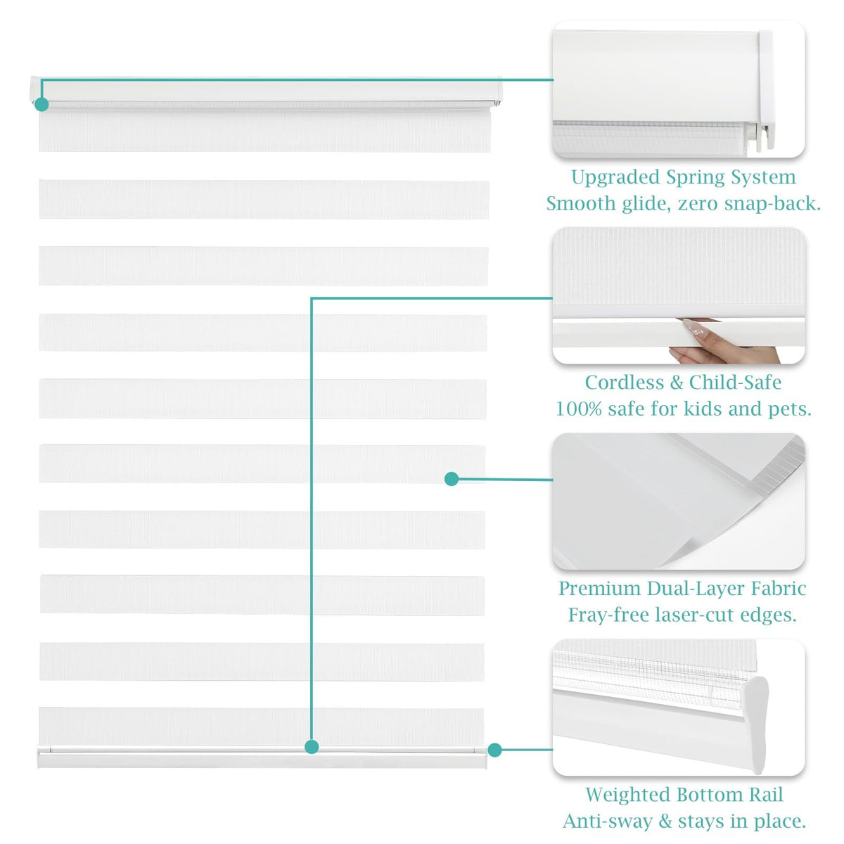 Custom Size Cordless Zebra Blinds for Windows (White / CUSTOM SIZE)