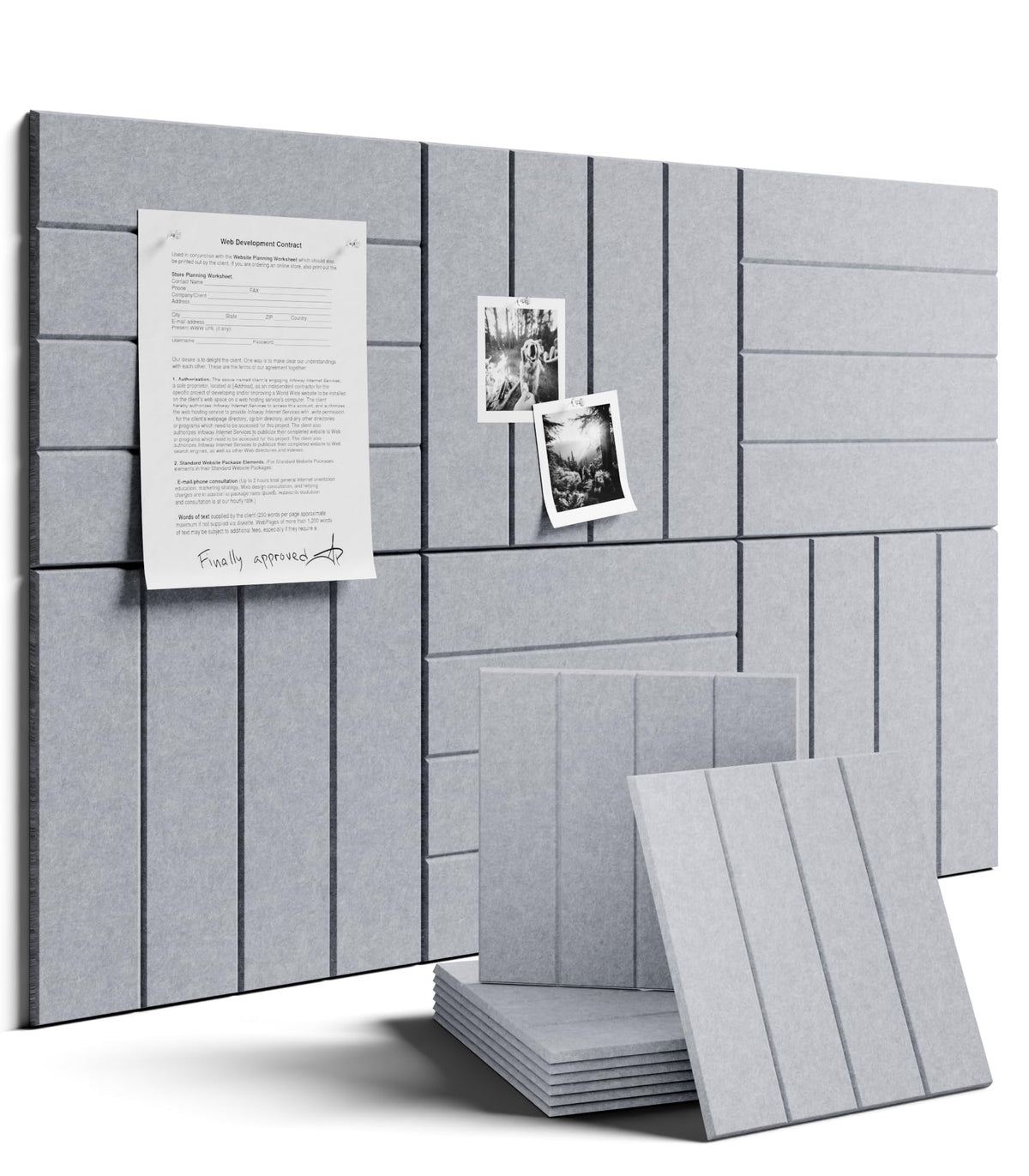 Felt Bulletin Board & Cork Board Alternative 36'' x 24'' (Soft Gray-1 / Bold-stripe 6-pack)