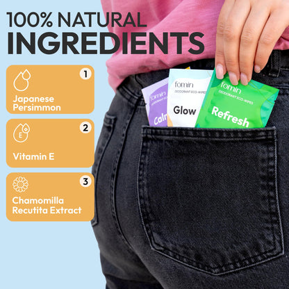 Travel Deodorant Wipes for Women & Men (Glow - Coconut Vanilla - 50 Count)