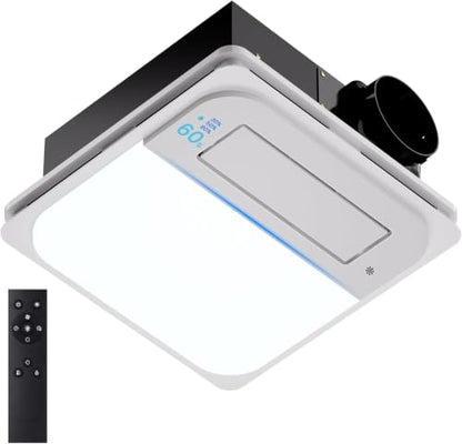 5-in-1 Bathroom Exhaust Fan with Light and Heater, Smart Humidity Sensor, 190 CFM 1.0 Sone Quiet Vent Fan, 1800W Fast Heating, 1500LM LED Light, Remote Control, UL Certified