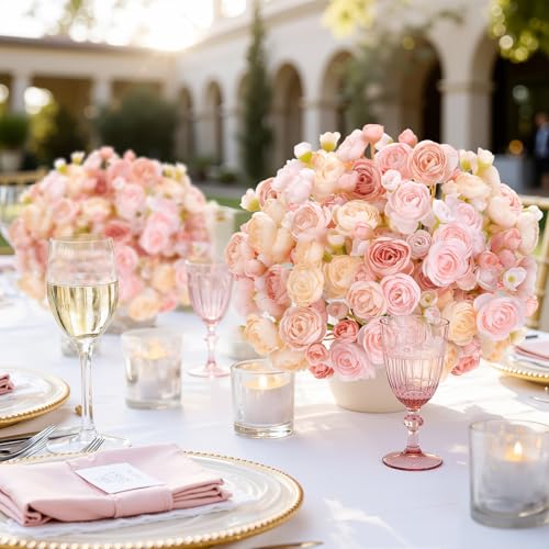 30Pcs Ranunculus Artificial Flowers Faux Silk Mini Flowers Indoor (Rose&cream&shabby Blush)