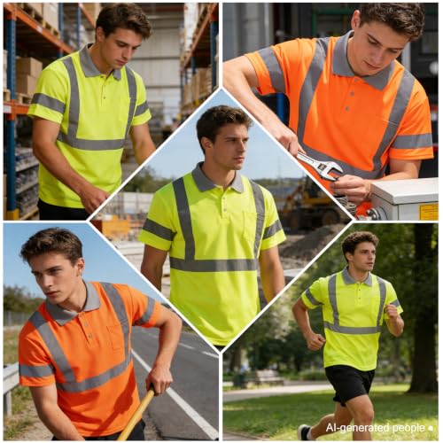 3pcs Hi Vis Polo Shirts for Men Reflective ANSI Class 2 Safety High Visibility Construction Work T Shirts