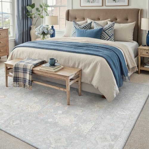6x9 Blue Neutral Floral Area Rug (Neutral | Blue / 6' x 9' (Rectangular))