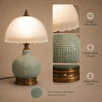 16" Vintage Green Ceramic Table Lamp (Green Ceramic + White Shade（Chinese）)