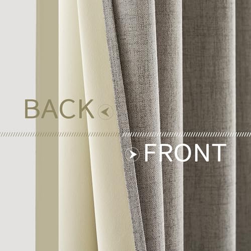 100% Blackout Linen Curtains for Bedroom 52x90 Inches Greige (Greige / 52"W x 90"L (Pack of 2))