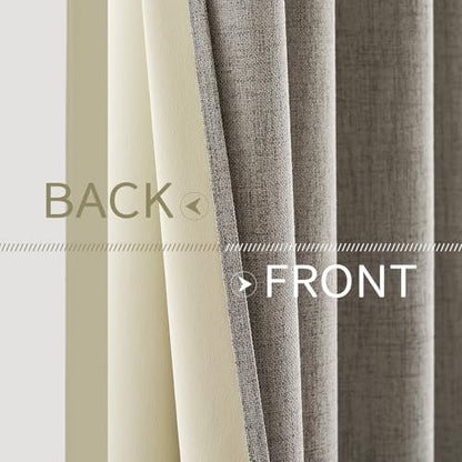 100% Blackout Linen Curtains for Bedroom 52x90 Inches Greige (Greige / 52"W x 90"L (Pack of 2))