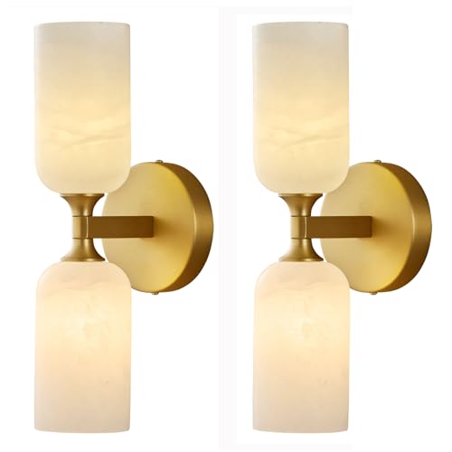 14" Alabaster Wall Sconces Gold Vanity Light 3000K Warm White