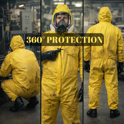 Yellow Hazmat Suit Coveralls with Long Gloves & Shoe Covers (4X-Large)