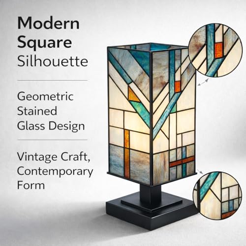 Stained Glass Lamp Handmade Mission Style 5.9" Wx15 H ETL Listed