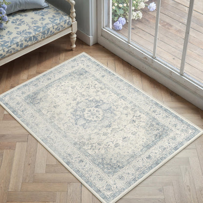 2x3 Blue Washable Area Rug Non Slip Vintage Carpet (Vintage | Blue / 2' x 3' (Rectangular))