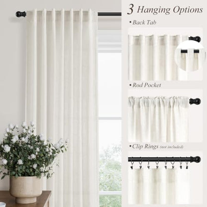Natural Linen Curtains 70 Inches Long for Living Room 2 Panels (Natural / 52"W x 70"L (Pack of 2))