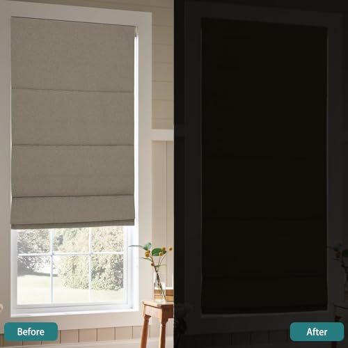 No Drill Roman Shades Cordless Blinds Blackout for Indoor Windows (Brown / 36"W x 50"H)