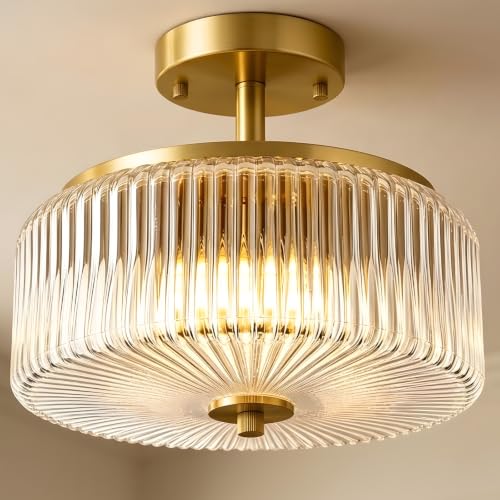 Ribbed Glass Semi Flush Mount Ceiling Light
