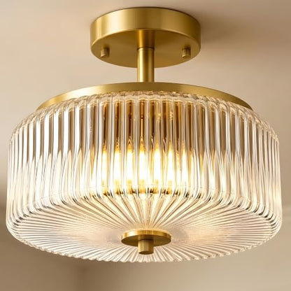 Ribbed Glass Semi Flush Mount Ceiling Light