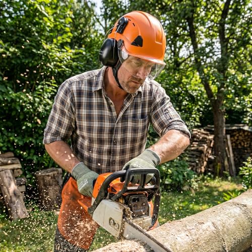 Arborist Helmet Kit with Visor (Orange / Glove Size (M))