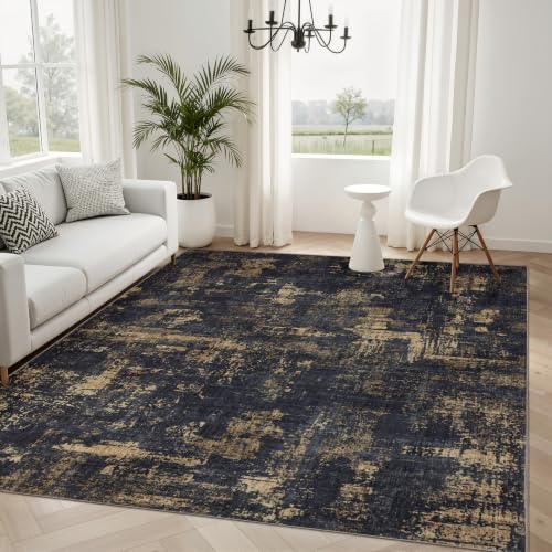 6x9 Washable Area Rug (Black & Gold / 6' x 9' (Rectangular))