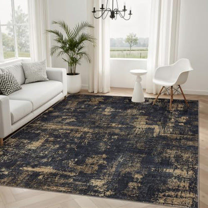 6x9 Washable Area Rug (Black & Gold / 6' x 9' (Rectangular))