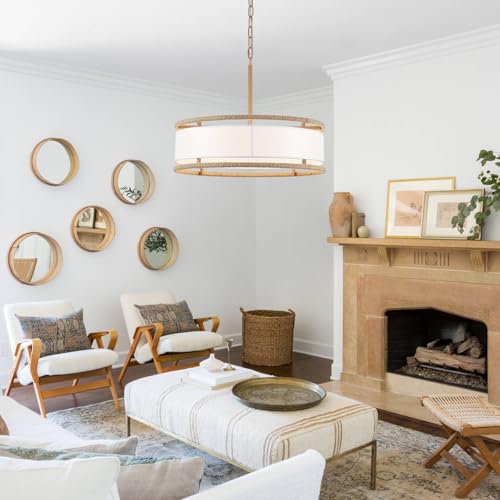 19.7" Rattan Drum Chandelier Light Fixture