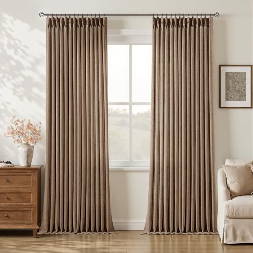 Pinch Pleated Rust Brown Flax Linen Semi Sheer Curtains 96 Inches Length (Rust Brown / 40"W x 96"L (Pack of 2))
