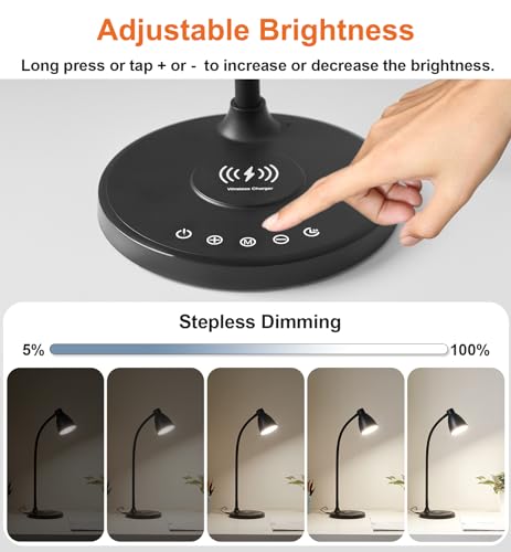 Desk Lamp for Home Office with USB C+A Charging Ports Timer Black (Black / Standard)