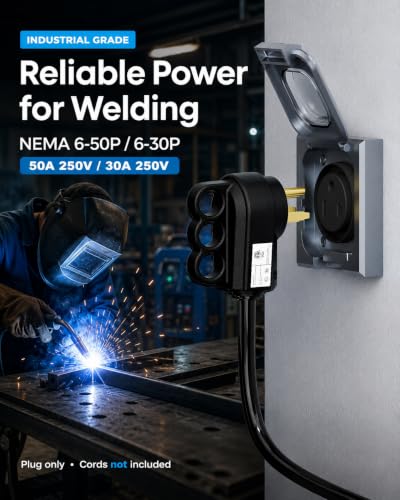 2-in-1 NEMA 6-30P & 6-50P Male Plug Heavy Duty 220 Plug 3 Prong, 30/50 Amp Power Plug for Welder/Generator, Industrial Grade, Grounding, 50 amp 3 Prong Plug, ETL Listed