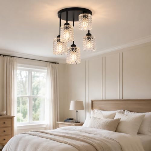 Kitchen Ceiling Light Fixture Black 5 Lights with Clear Glass Shade (5Light-Clear)
