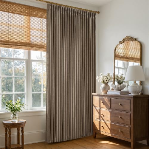 Dark Flax 90 Inch Pinch Pleat Blackout Linen Curtains for Bedroom Living Room 2 Panels Memory Trained 100% Black Out Soundproof Room Darkening 50x90 Inch Window Curtains Double Layer Pleated Drapes (Dark Flax / 50"W x 90"L (Pack of 2))