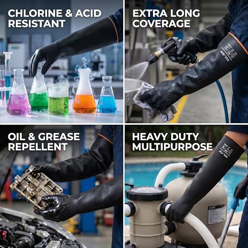 Heavy Duty Latex Gloves (6 Pairs-black / 22 Inch)