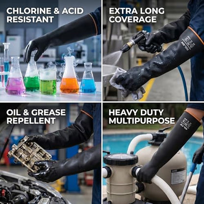 Heavy Duty Latex Gloves (6 Pairs-black / 22 Inch)