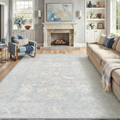 8x10 Blue Neutral Floral Area Rug (Neutral | Blue / 8' x 10' (Rectangular))