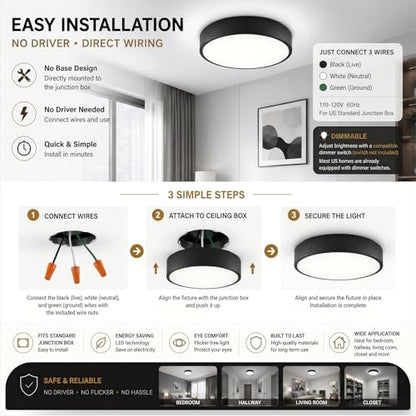 Matte Black Flush Mount Ceiling Light