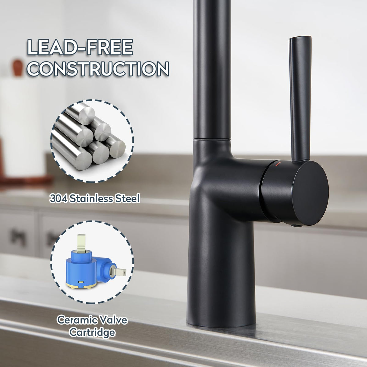 Black Waterfall Kitchen Faucets with Pull Down Sprayer (Waterfall / W-Matte Black)