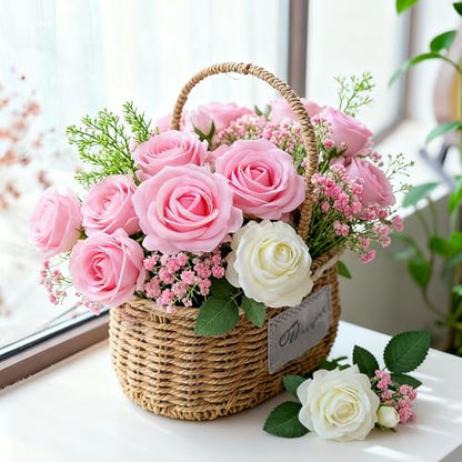50Pcs Pink Roses Artificial Flowers with Stems (Pink / 50Pcs)