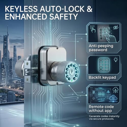 IU62 Dual Sided Keyless Keypad Door Knob with Mechanical Key & USB