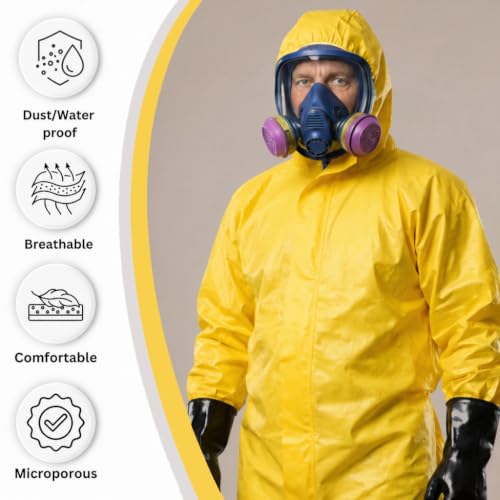 Yellow Hazmat Suit Coveralls with Long Gloves & Shoe Covers
