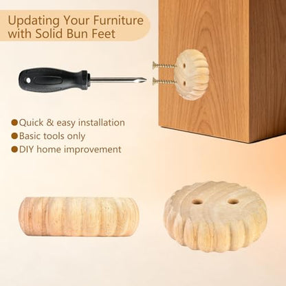 Unfinished Wooden Bun Feet Set of 4