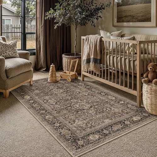 Brown Washable 4x6 Area Rugs for Living Room Bedroom (Retro | Brown / 4' x 6' (Rectangular))