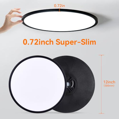6PK 12inch Dimmable LED Flush Mount Ceiling Light (Black / 12 inch)
