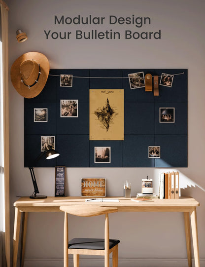 Felt Bulletin Board & Cork Board Alternative 48'' x 36'' (Carbon Blue-1 / Solid tile 12-pack)