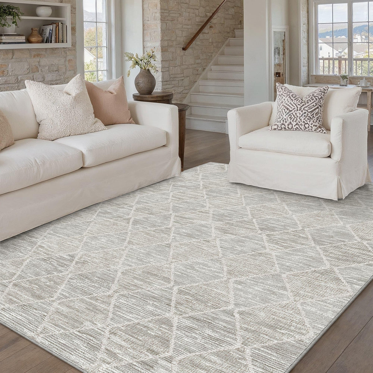 5x7 Area Rug Grey Washable Rugs for Living Room (L| Grey / 5' x 7' (Rectangular))