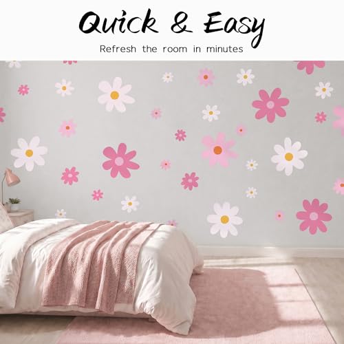 52 Pcs Large Pink Daisy Wall Decals (Pink)