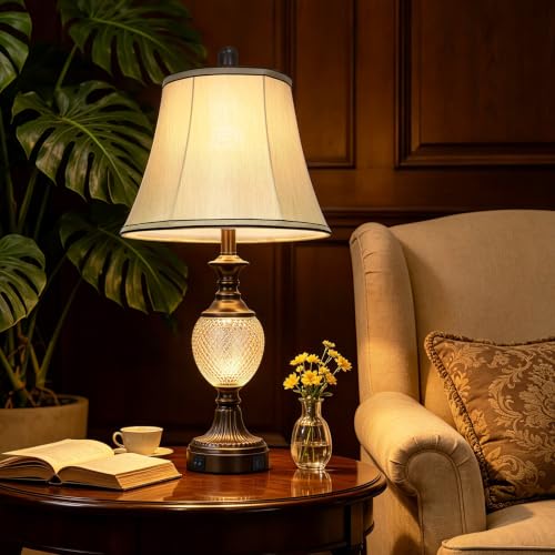 28'' Tall Vintage Bedside Table Lamps with USB Charging Ports