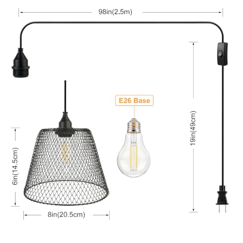 Hanging Pendant Lamp LED Filament Bulb 60W Equivalent Plug in