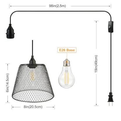 Hanging Pendant Lamp LED Filament Bulb 60W Equivalent Plug in