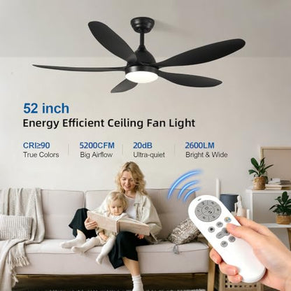 52Inch White Outdoor Ceiling Fan with Light 3CCT LED Light & Remote Control