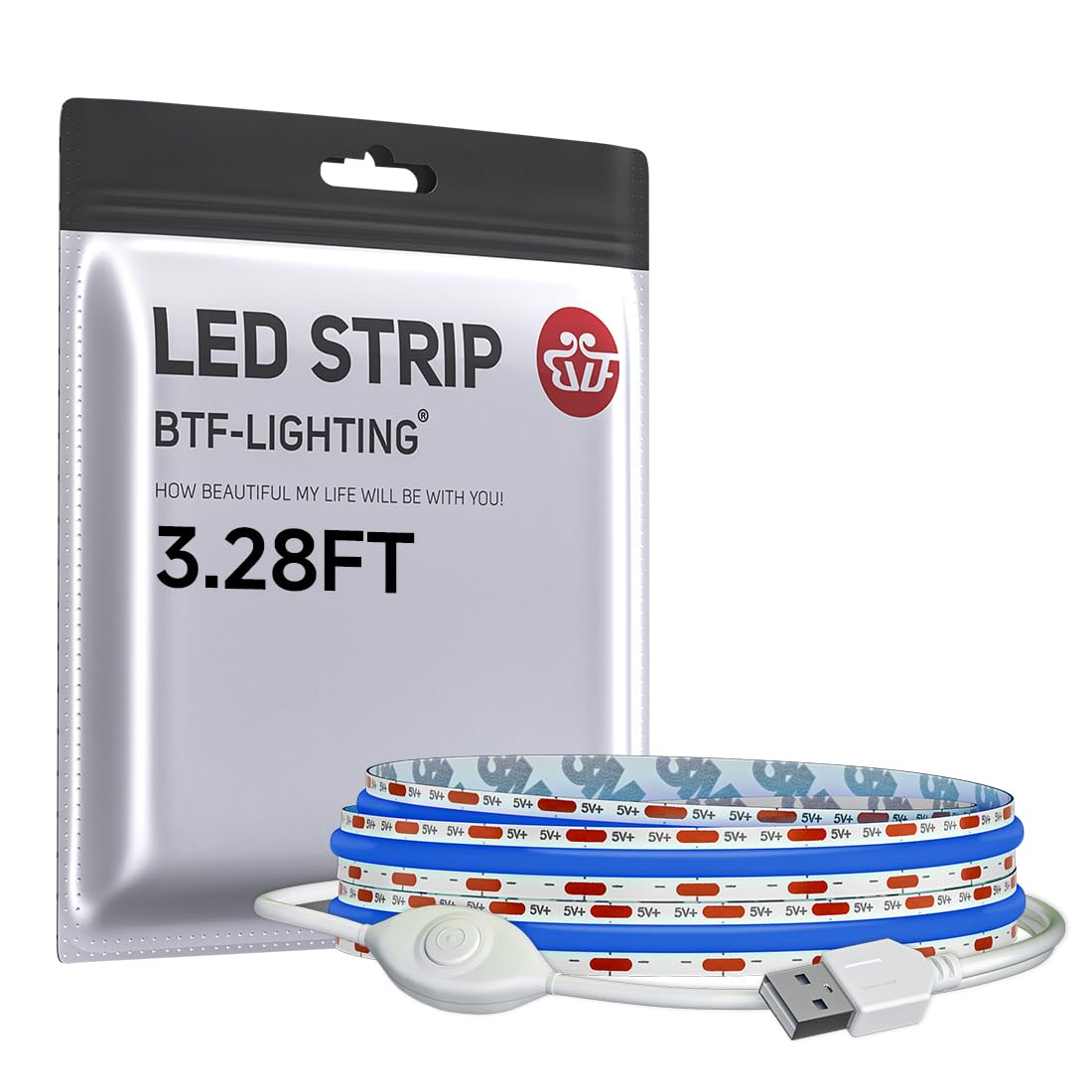 FCOB COB LED Strip Lights 5V USB Powered Blue Color for TV (Blue / 3.28FT)