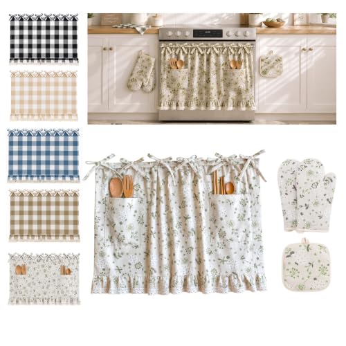 Floral Oven Skirt Curtain for Farmhouse Kitchen Decor