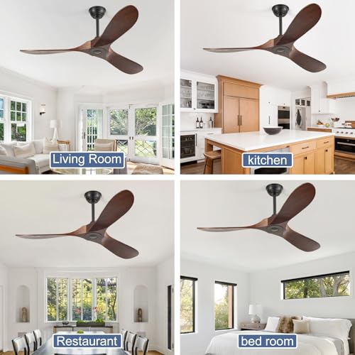 52'' Solid Real Wood Ceiling Fan no Light (52 inch / Dark walnut)