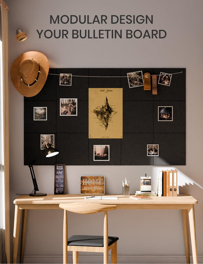 Felt Bulletin Board & Cork Board Alternative 36'' x 24'' (Black-1 / Solid tile 6-pack)